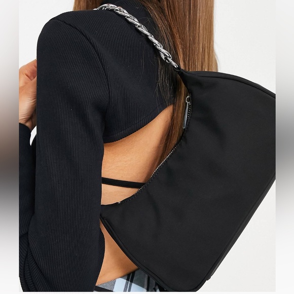 ASOS Bags Asos Design Curved 9s Shoulder Bag With Chain Strap In